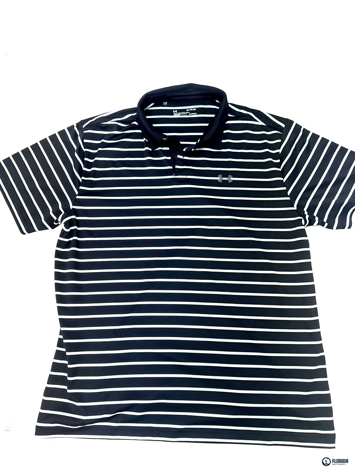 Under Armour Men's Golf Polo Shirt Black White Striped HeatGear XL