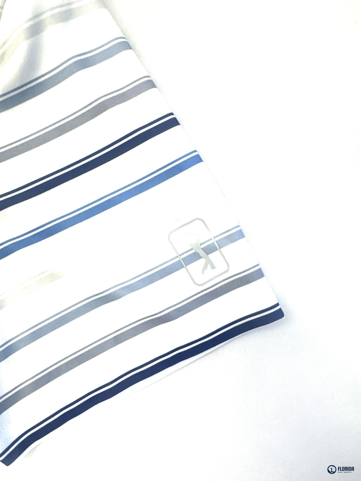 PGA Tour Men's Golf Polo Shirt White Blue Gray Striped Athletic Fit Sz L