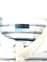 PGA Tour Men's Golf Polo Shirt White Blue Gray Striped Athletic Fit Sz L