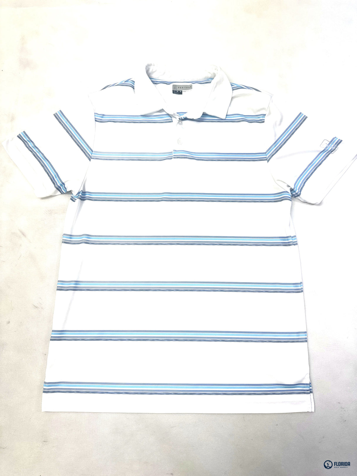 PGA Tour Men's ProSeries Golf Polo Shirt White Blue Striped Size L